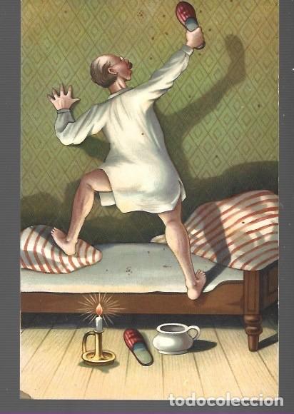 Postkarten: POSTAL DE DIBUJO HOMBRE MATANDO MOSCAS SIN ESCRIBIR