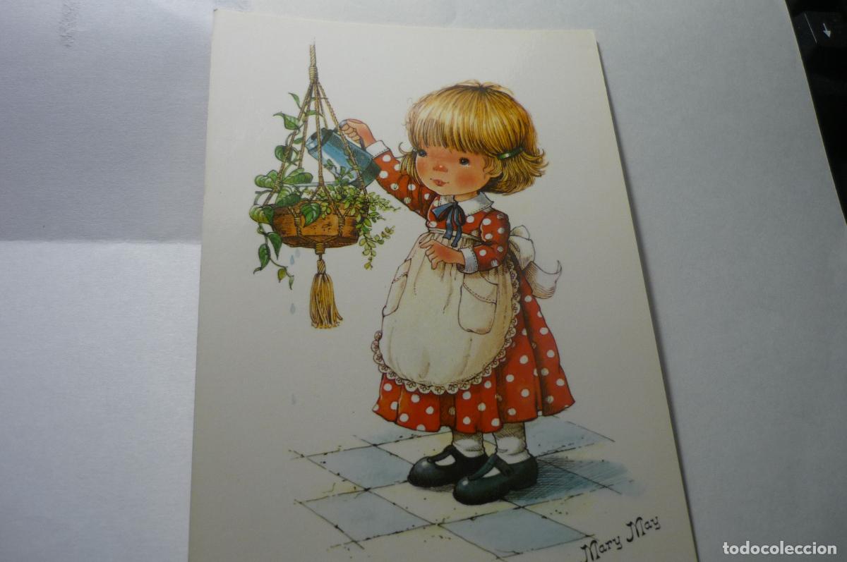 Postcards: postal dubujo mary may ni&ntilde;a regando plantas