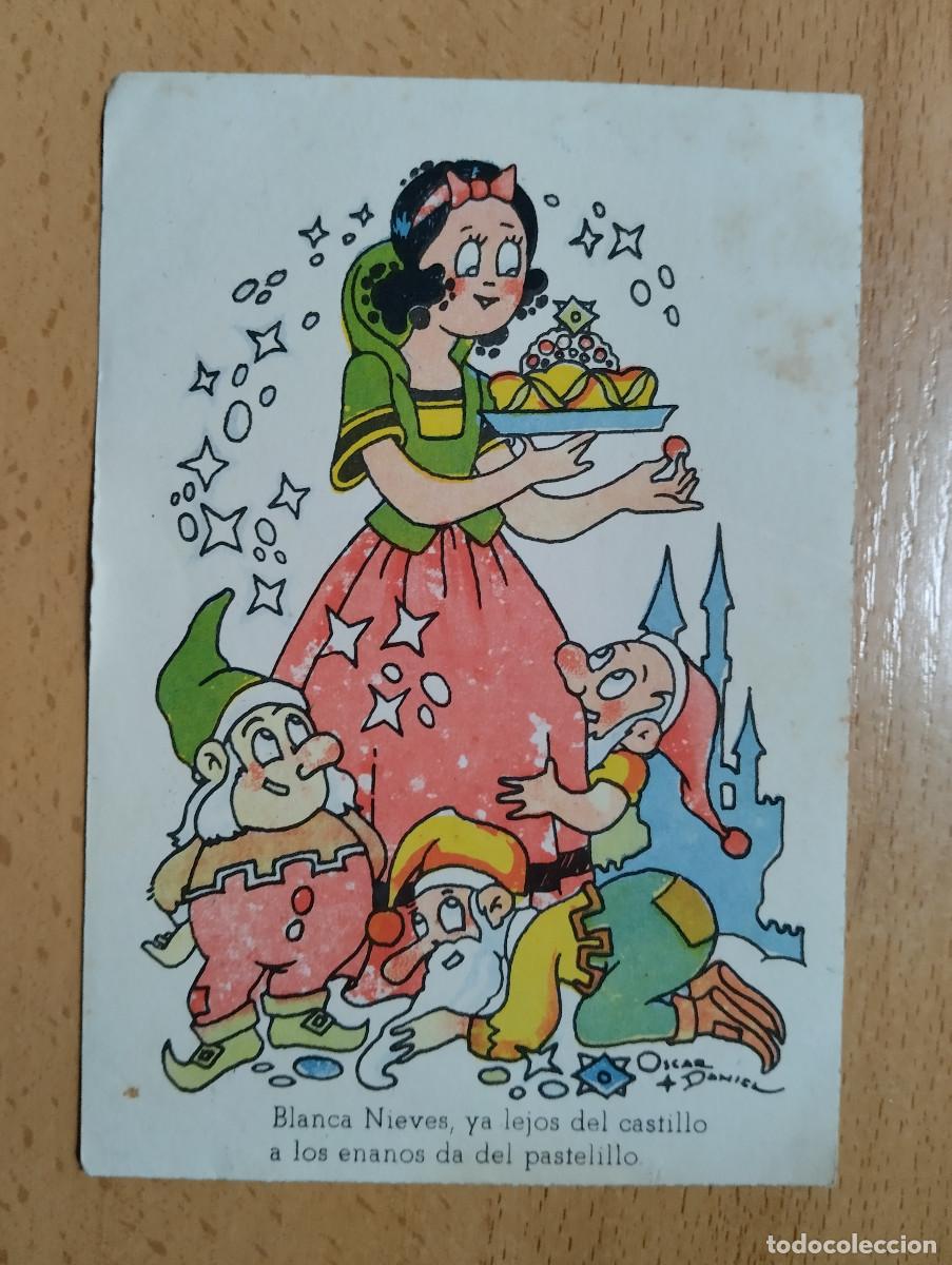 Postais: ILUSTRADOR: OSCAR DANIEL, BLANCA NIEVES, YA LEJOS DEL CASTILLO A LOS ENANOS DA DEL PASTELITO