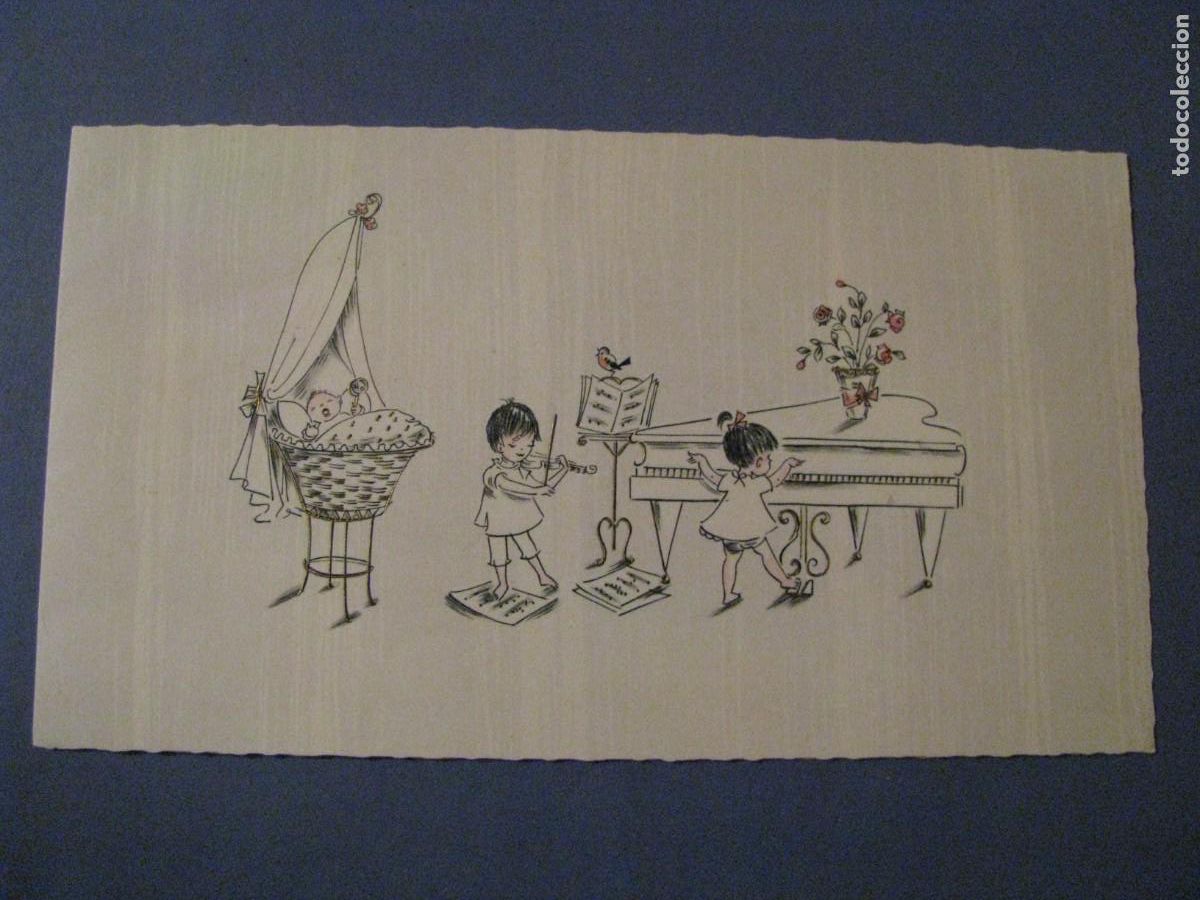 Postales: POSTAL DIPTICA FELICITACI&Oacute;N POR EL NACIMIENTO. 19,5X11 CM. ESCRITA. 1964.