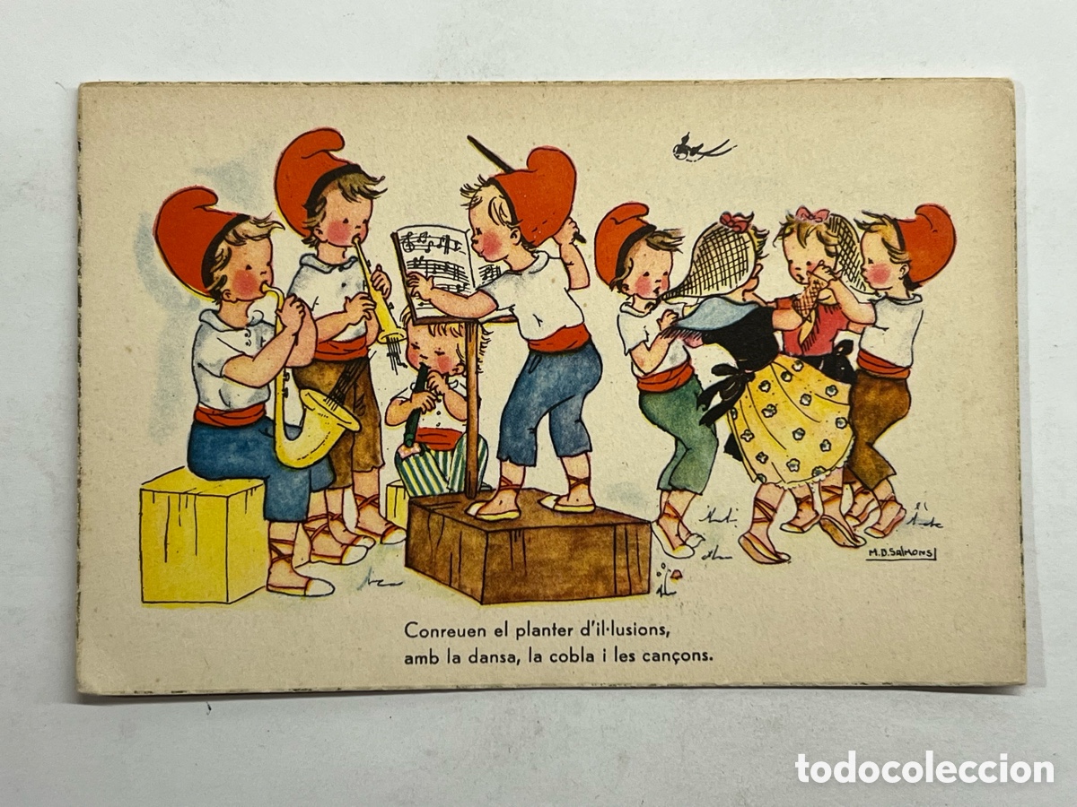 Postales: CATALUNYA. Postal Conreuen el planter d'illusions, amb la dansa, la cobla i les can&ccedil;ons. Salmons