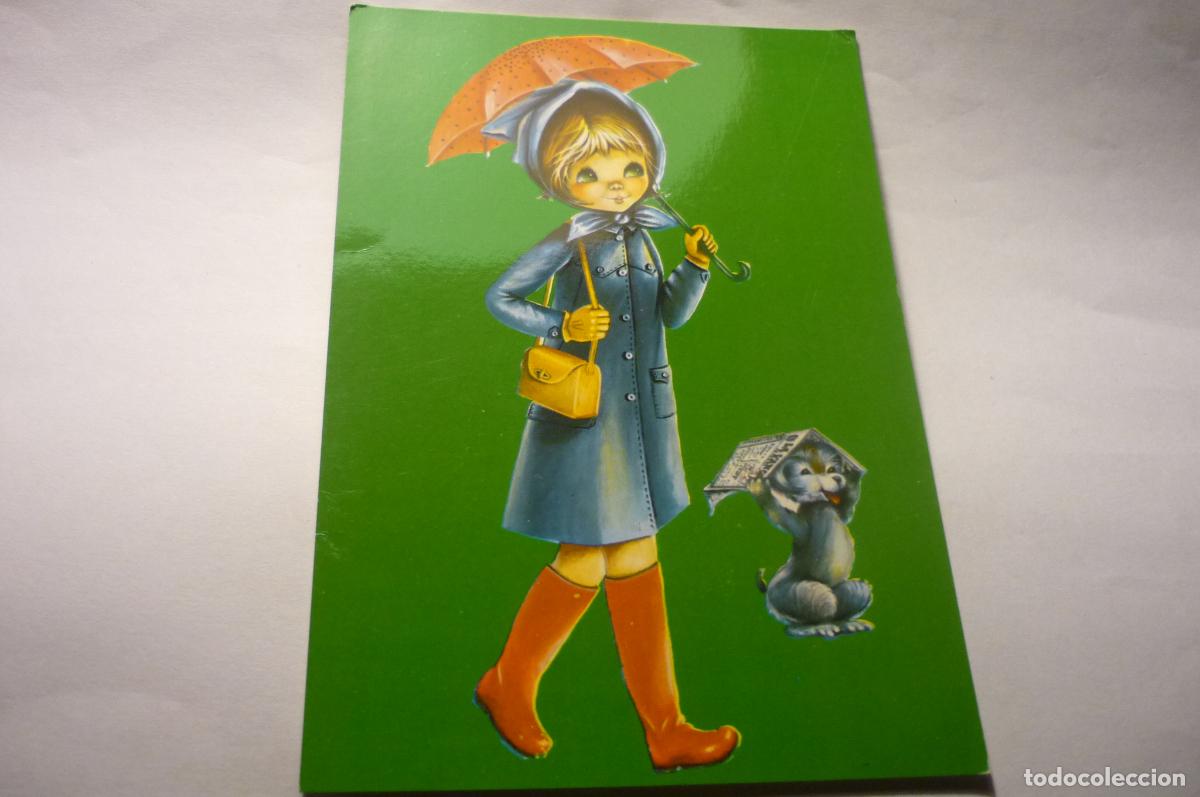 Postais: postal joven con paraguas escrita