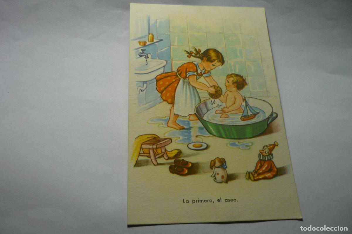 Postais: postal dibujo ba&ntilde;ando al ni&ntilde;o.-escrita