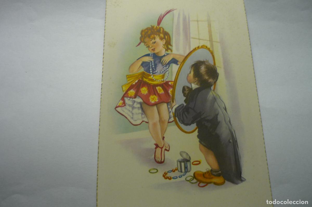 Postais: postal dibujo ni&ntilde;a ante el espejo