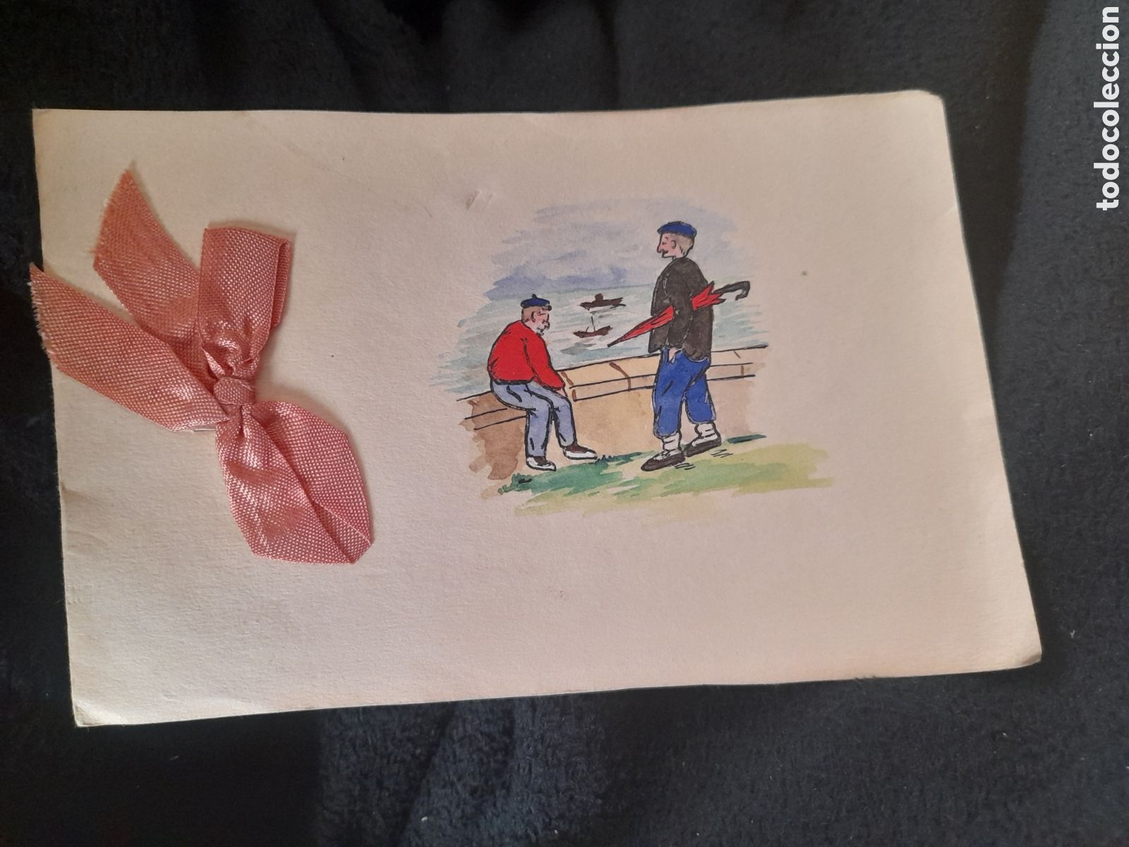 Cartes Postales: Antigua tarjeta de felicitaci&oacute;n, decorado a mano, pintada