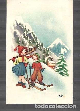 Postais: POSTAL DE DIBUJOS DE TRIO SERIE H PAREJA EN LA NIEVE ESCRITA EL A&Ntilde;O 1943