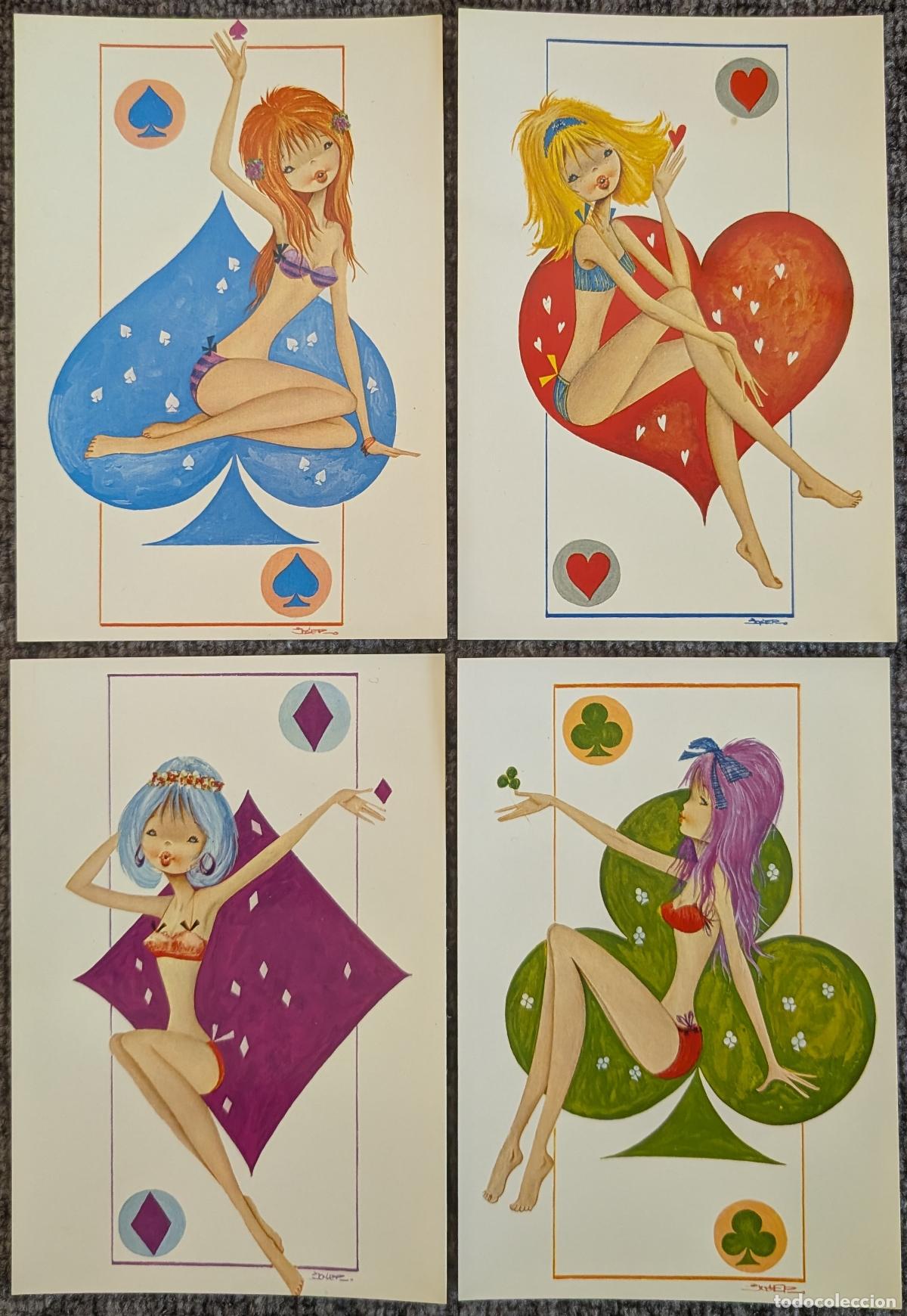 Postais: Poker de Ases - Ilustraciones de chicas (1969) &iexcl;Impecables!