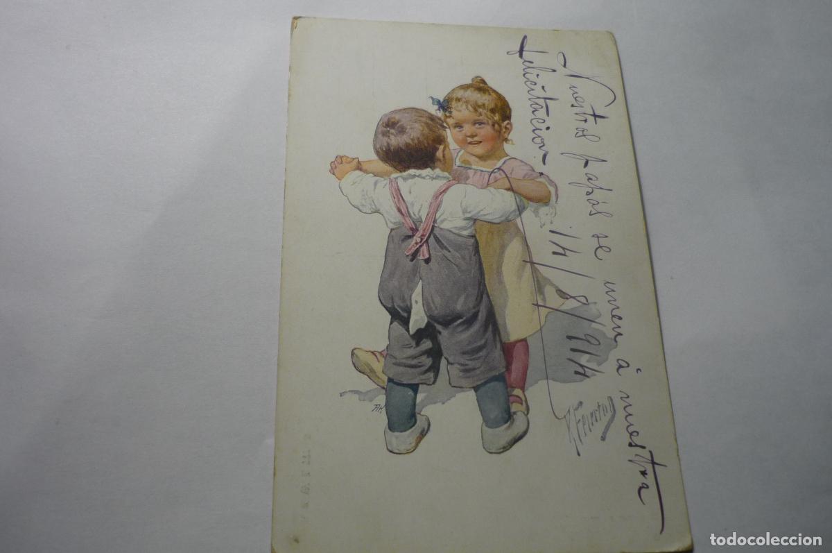 Postais: POSTAL EXTRANJERA NI&Ntilde;OS BAILANDO DIBUJO ESCRITA