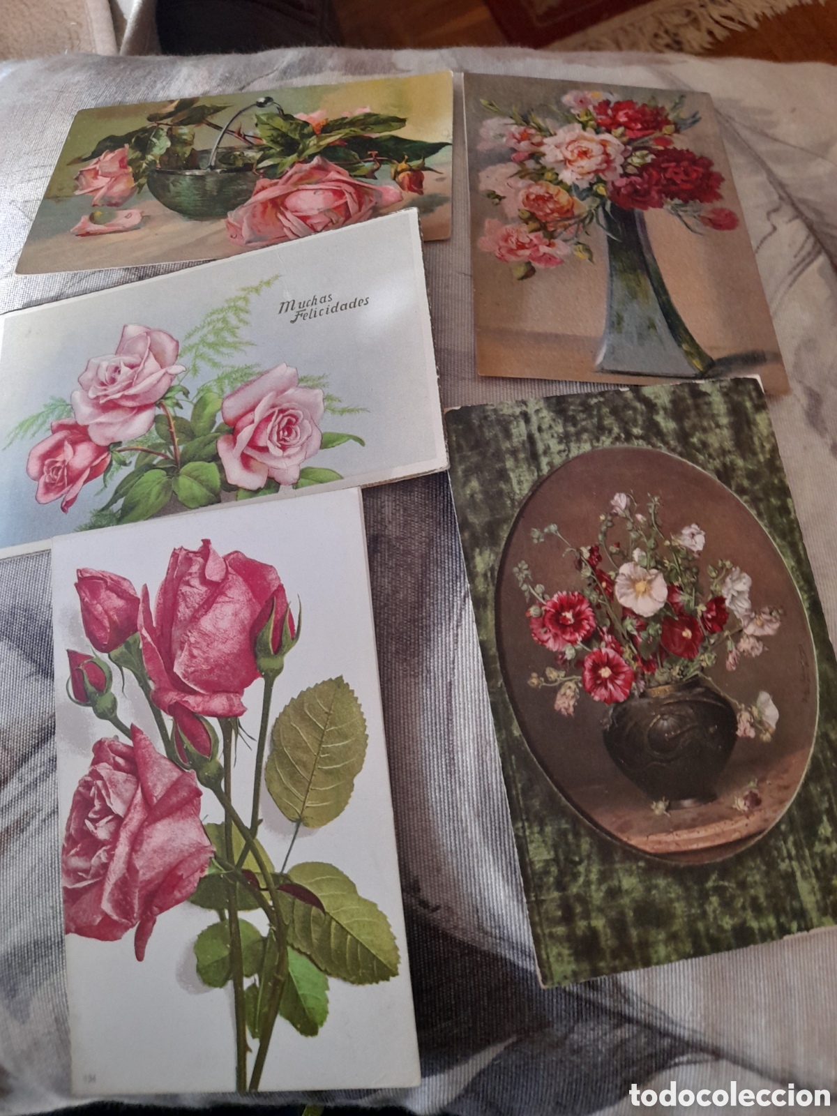 Postales: Cinco Antiguas postales de flores