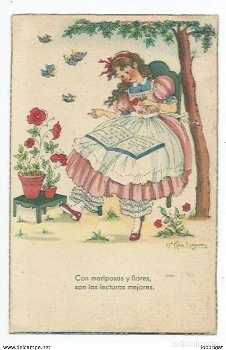 Postais: &rdquo; CON MARIPOSAS Y FLORES, SON LAS LECTURAS MEJORES &rdquo;.- ILUSTRACION DE EPOCA