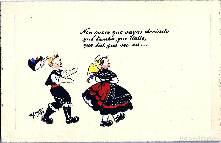 Postais: 0942N - AGAR - ANTIGUA POSTAL -BAILANDO UNA MU&Ntilde;EIRA - 14,5X9,5 CM - ILUSTRA AGAR 1952