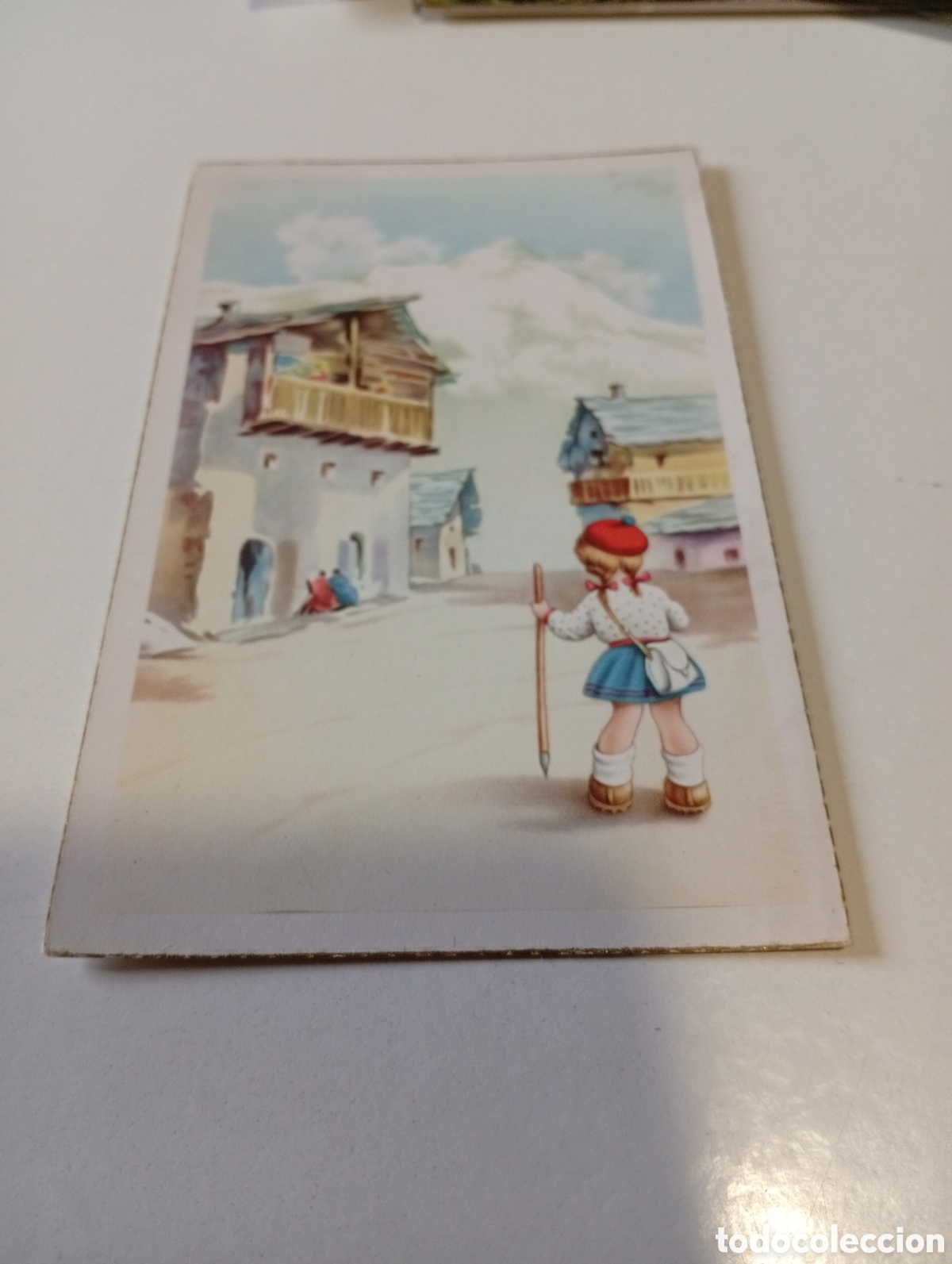 Postcards: Postal antigua dibujo ni&ntilde;a casas