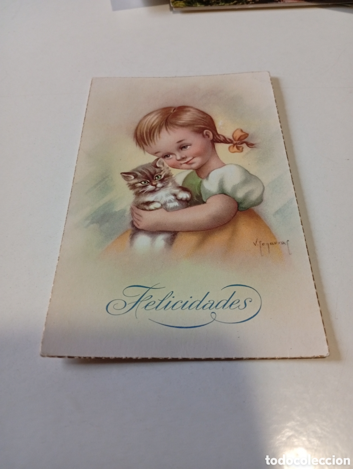 Postcards: Postal dibujo infantil ni&ntilde;a gato