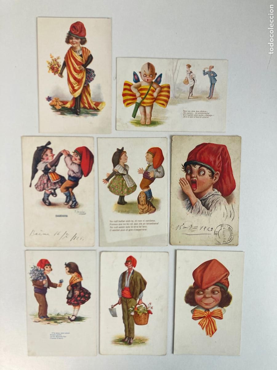 Postkarten: Lote 8 postales catalanistas, J. Iba&ntilde;ez - todas circuladas
