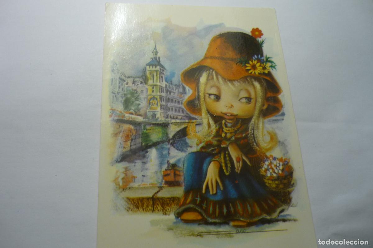 Cartes Postales: postal dibujo ni&ntilde;a sentada escrita