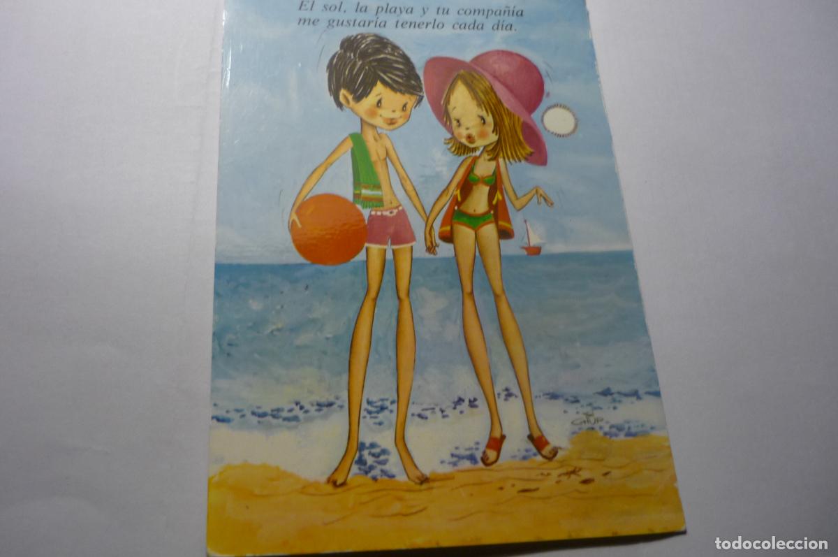 Cartoline: POSTAL DIBUJO JOVENES PLAYA ESCRITA