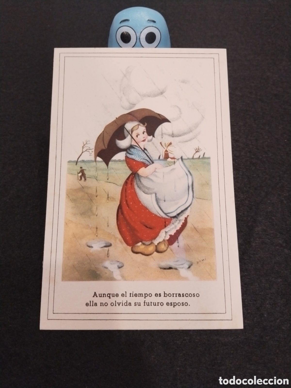 Postcards: Postal Ilustrada &rdquo;Aunque el tiempo es borrascoso ella no olvida su futuro esposo&rdquo;