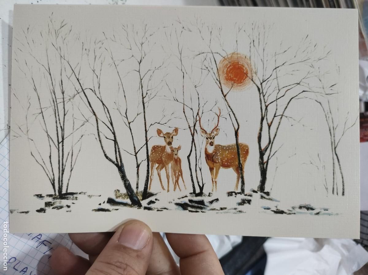 Postales: Felicitaci&oacute;n CIERVOS EN INVIERNO Asociaci&oacute;n de Pintores con la Boca y el Pie SC