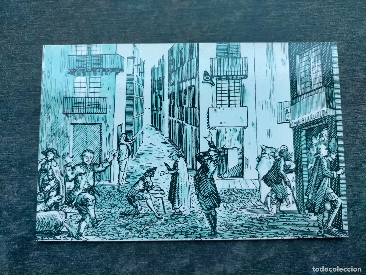 Postales: Tarjeta postal dibujo serie B 4 expresiones de los jugadores de la real loteria grabado s.XVIII