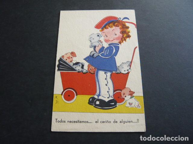 Cartoline: NI&Ntilde;O CON CACHORROS POSTAL