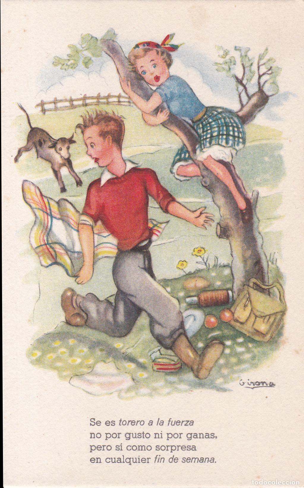 Postkarten: ILUSTRADOR: GIRONA, TORERO A LA FUERZA - PELICULERIAS C - FENIX SERIE 3022 - ESCRITA 1953