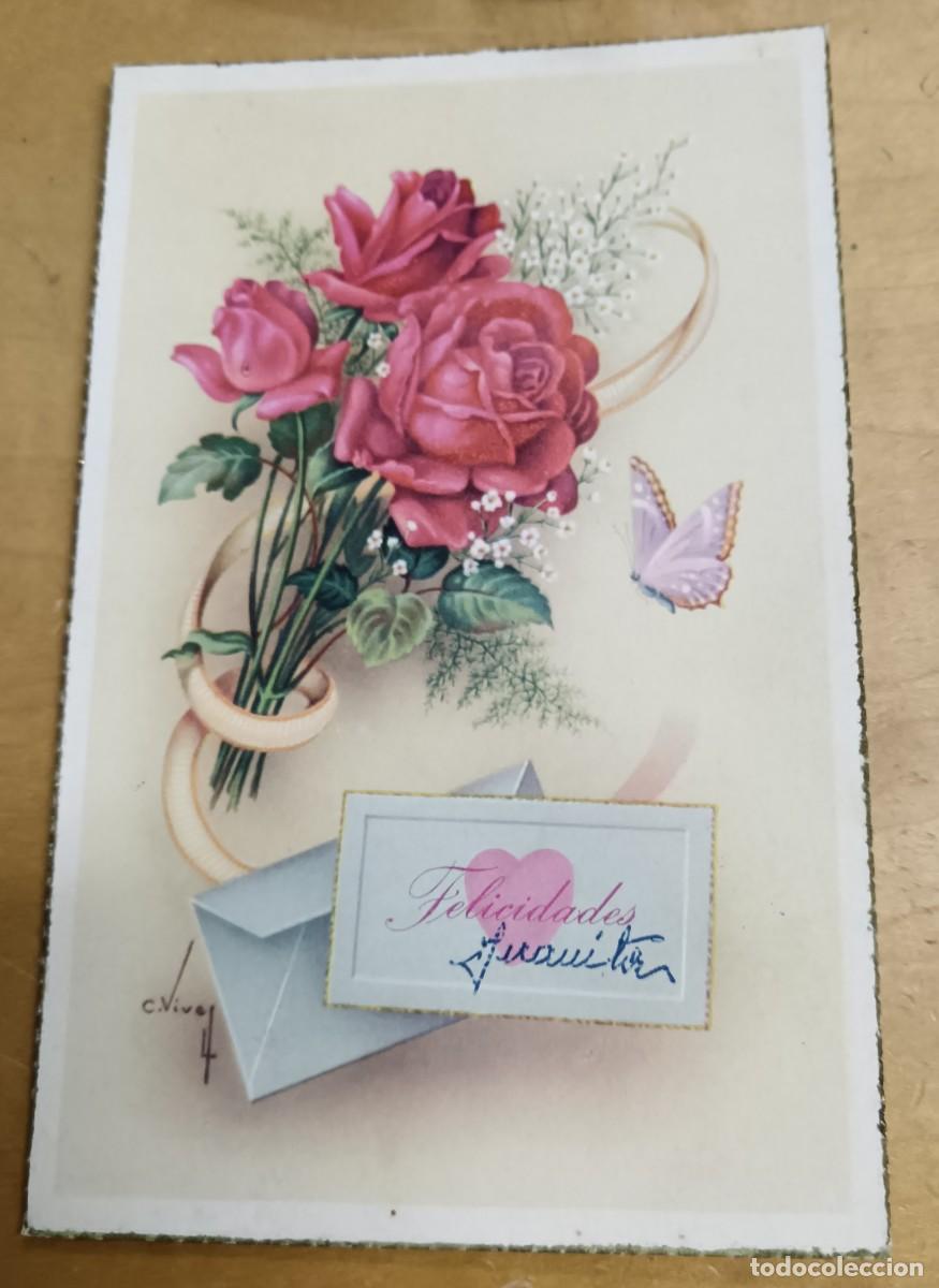Cartoline: POSTAL CON MOTIVO FLORAL ILUSTRADA POR VIVES CYZ N&ordm; 550/A A&Ntilde;O 1955 ESCRITA 13,5X9 CM.