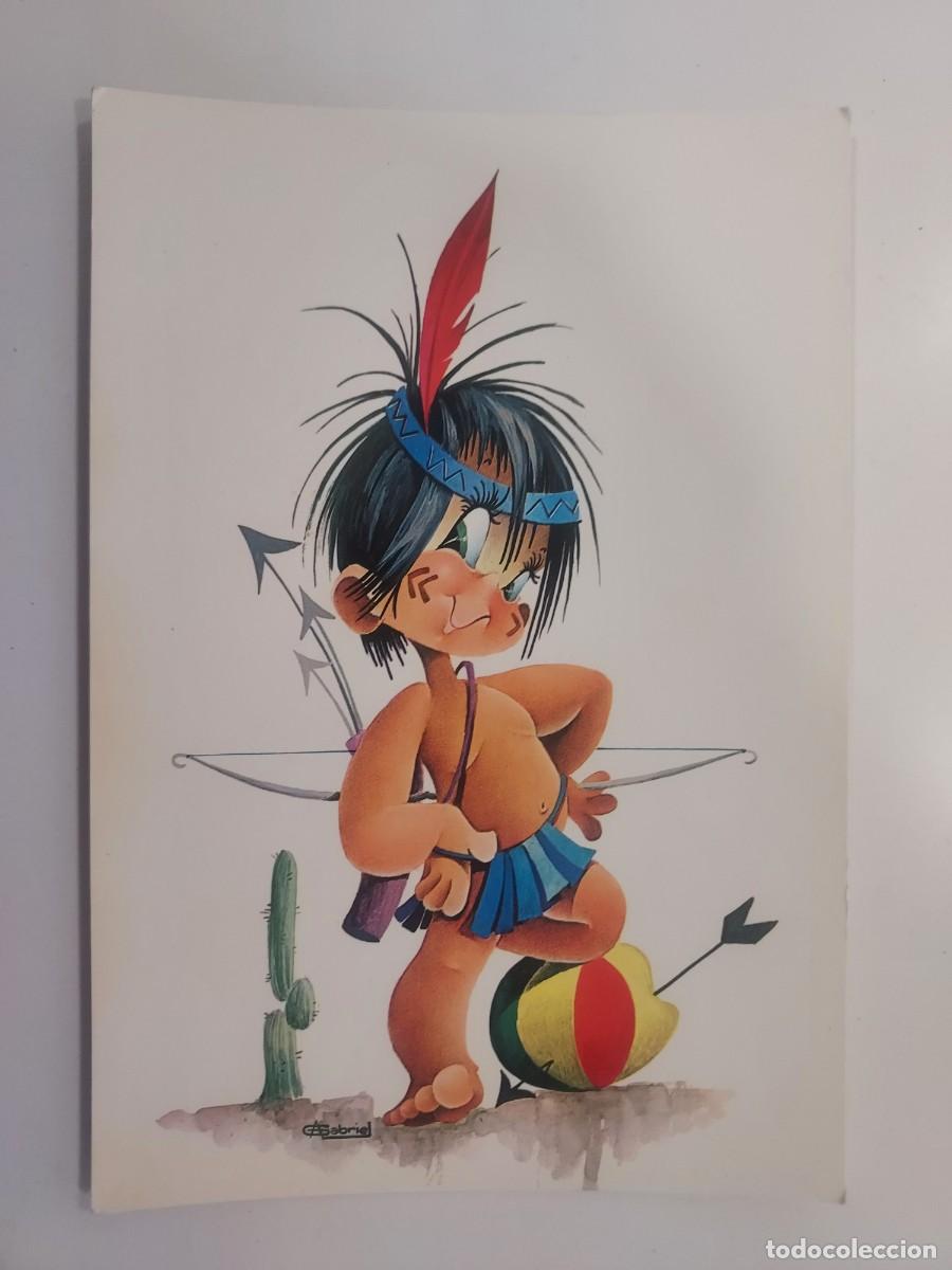 Postais: POSTAL ILUSTRADOR GABRIEL. NI&Ntilde;O VESTIDO DE INDIO ARCO FLECHA. SIN CIRCULAR. 1969. CYZ
