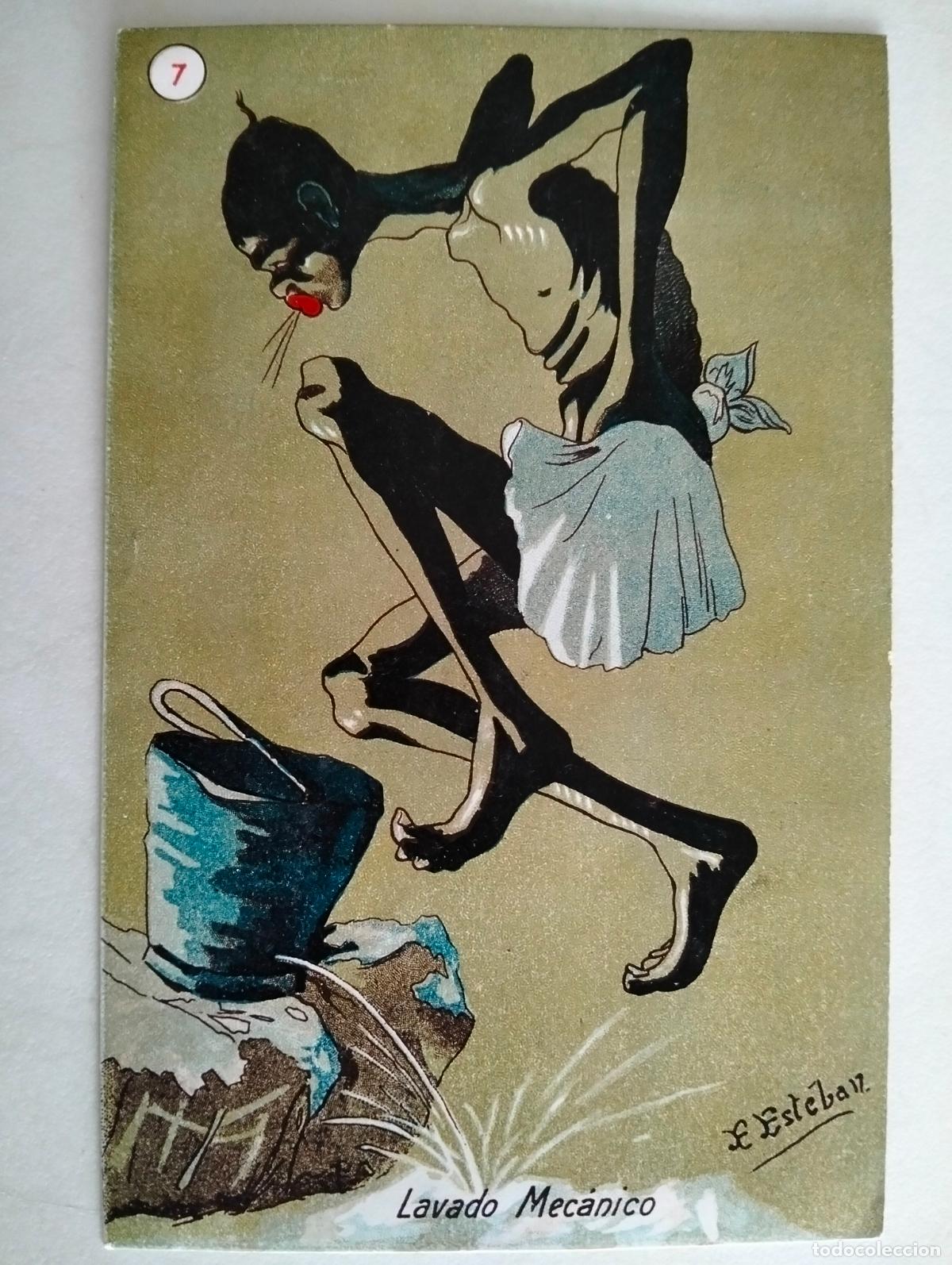 Postcards: ANTIGUA TARJETA POSTAL, CARICATURA, LAVADO MECANICO, DIBUJO E. ESTEBAN