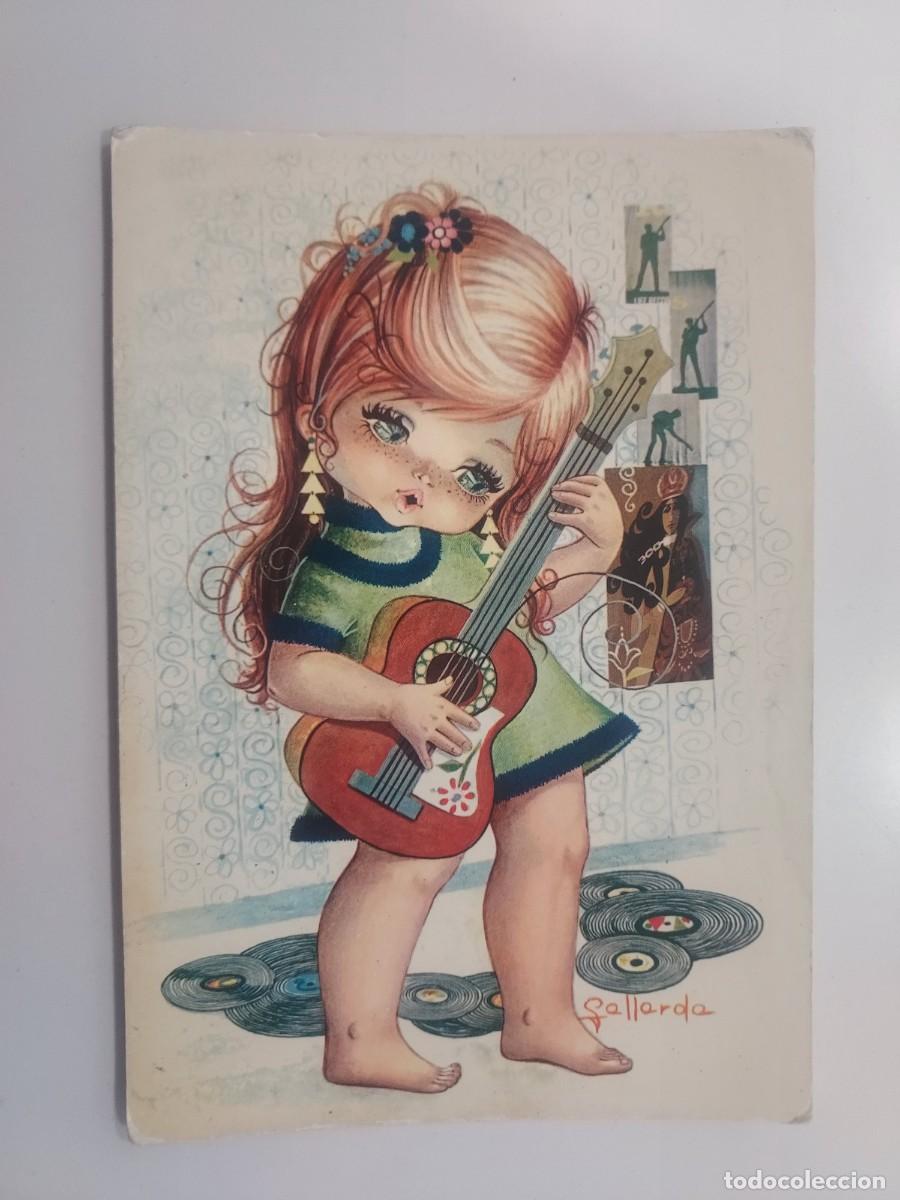 Cartes Postales: POSTAL ILUSTRADOR GALLARDA. CHICA NI&Ntilde;A TOCANDO LA GUITARRA, DISCOS. SIN CIRCULAR. 1969. EUROCROMO