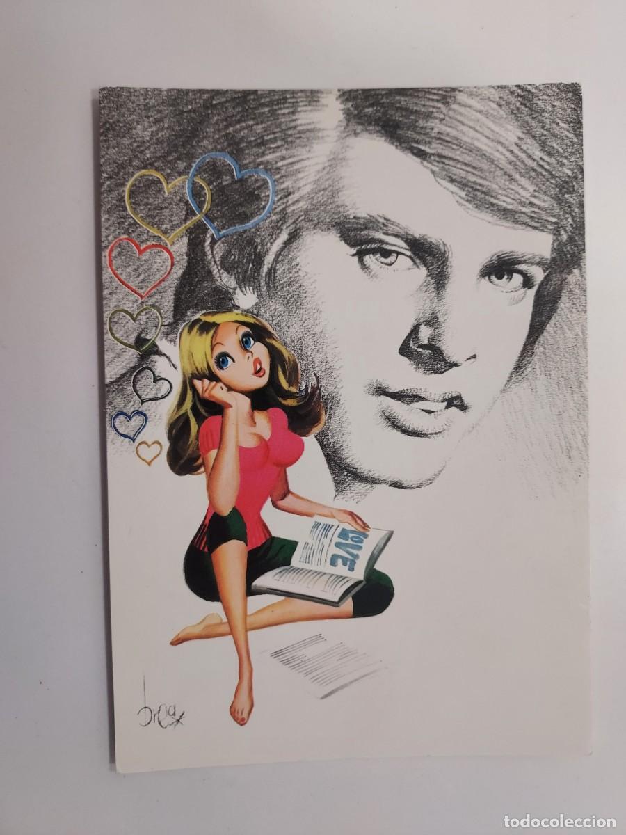 Postais: POSTAL ILUSTRADOR BREA. RECUERDO DE CHICA ENAMORADA CORAZONES. SIN CIRCULAR. 1974. PERLA
