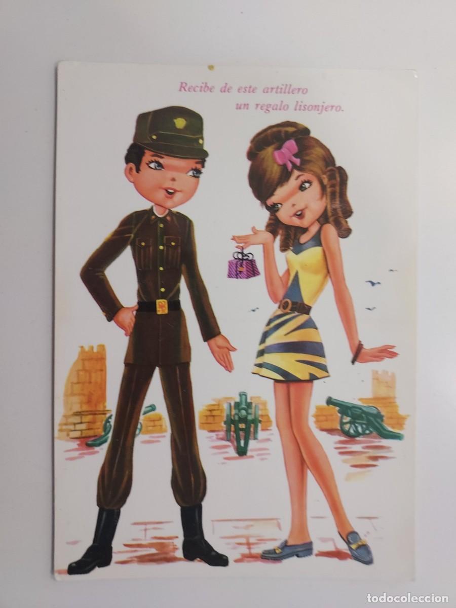 Postais: POSTAL ILUSTRADA. MILI SOLDADO ARTILLERO PAREJA ENAMORADOS REGALO. ESCRITA. 1969. BV