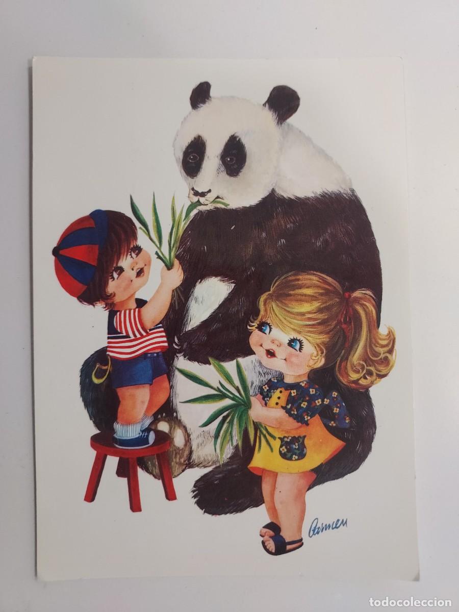 Postcards: POSTAL ILUSTRADOR CARMEN. NI&Ntilde;O GORRA NI&Ntilde;A OSO PANDA. SIN CIRCULAR. 1973. PERLA