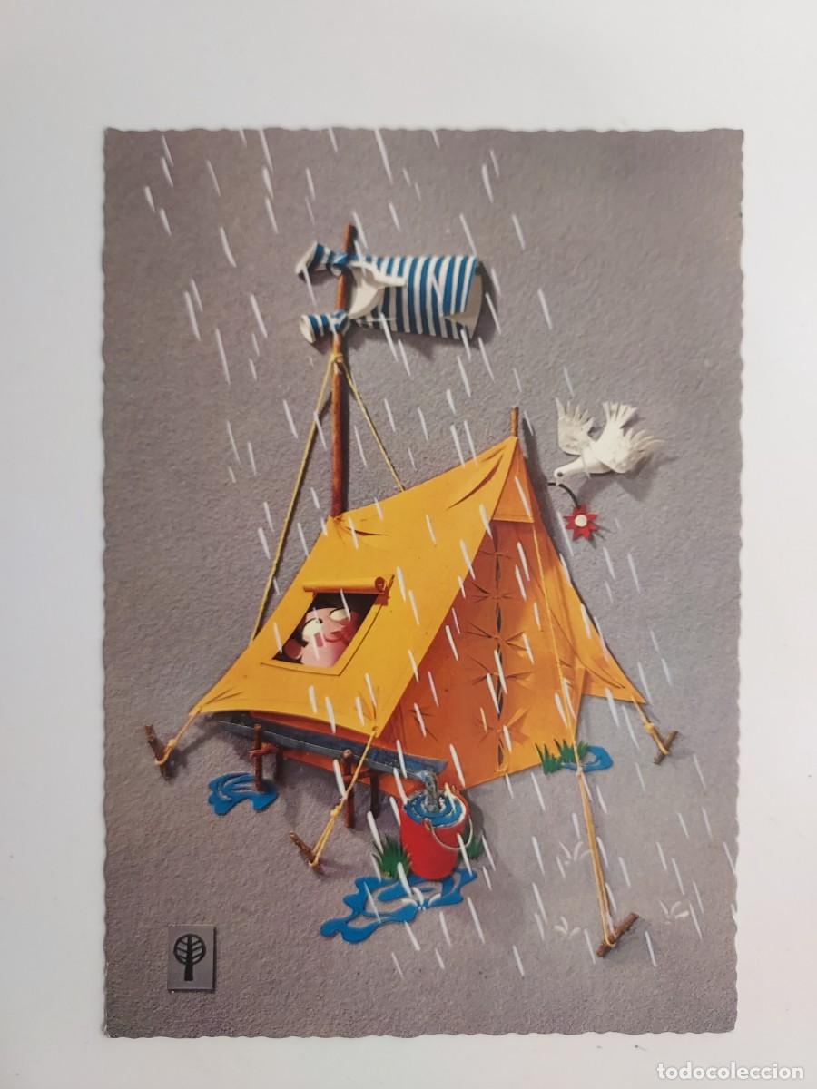 Postais: POSTAL ILUSTRADA. HUMOR. CAMPING TIENDA DE CAMPA&Ntilde;A BAJO LA LLUVIA. SIN CIRCULAR. HOLLAND