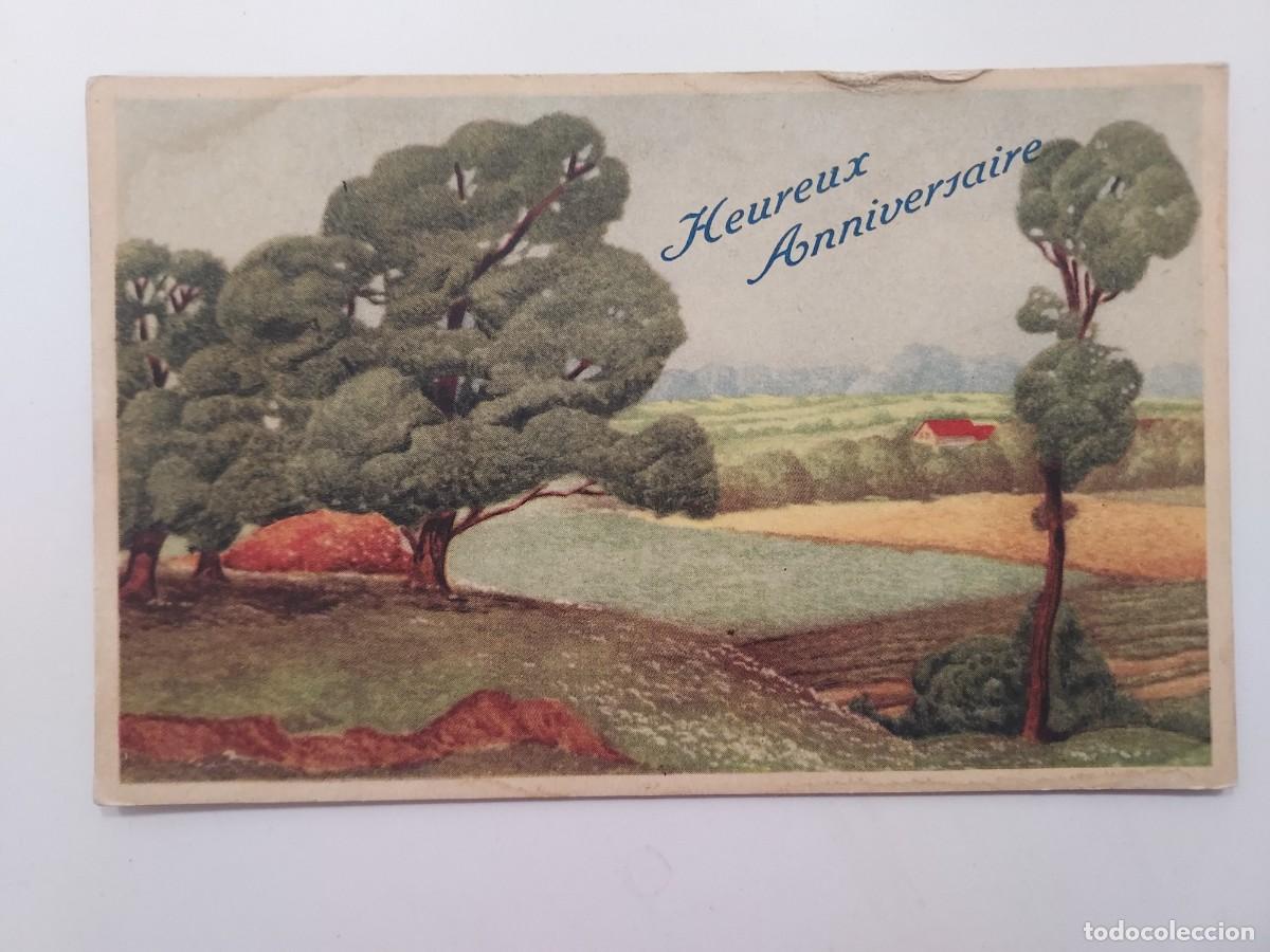 Postkarten: POSTAL ILUSTRADA. VINTAGE ANTIGUA DE FELICITACION, FELICIDADES. Heureux Anniversaire. Paisaje