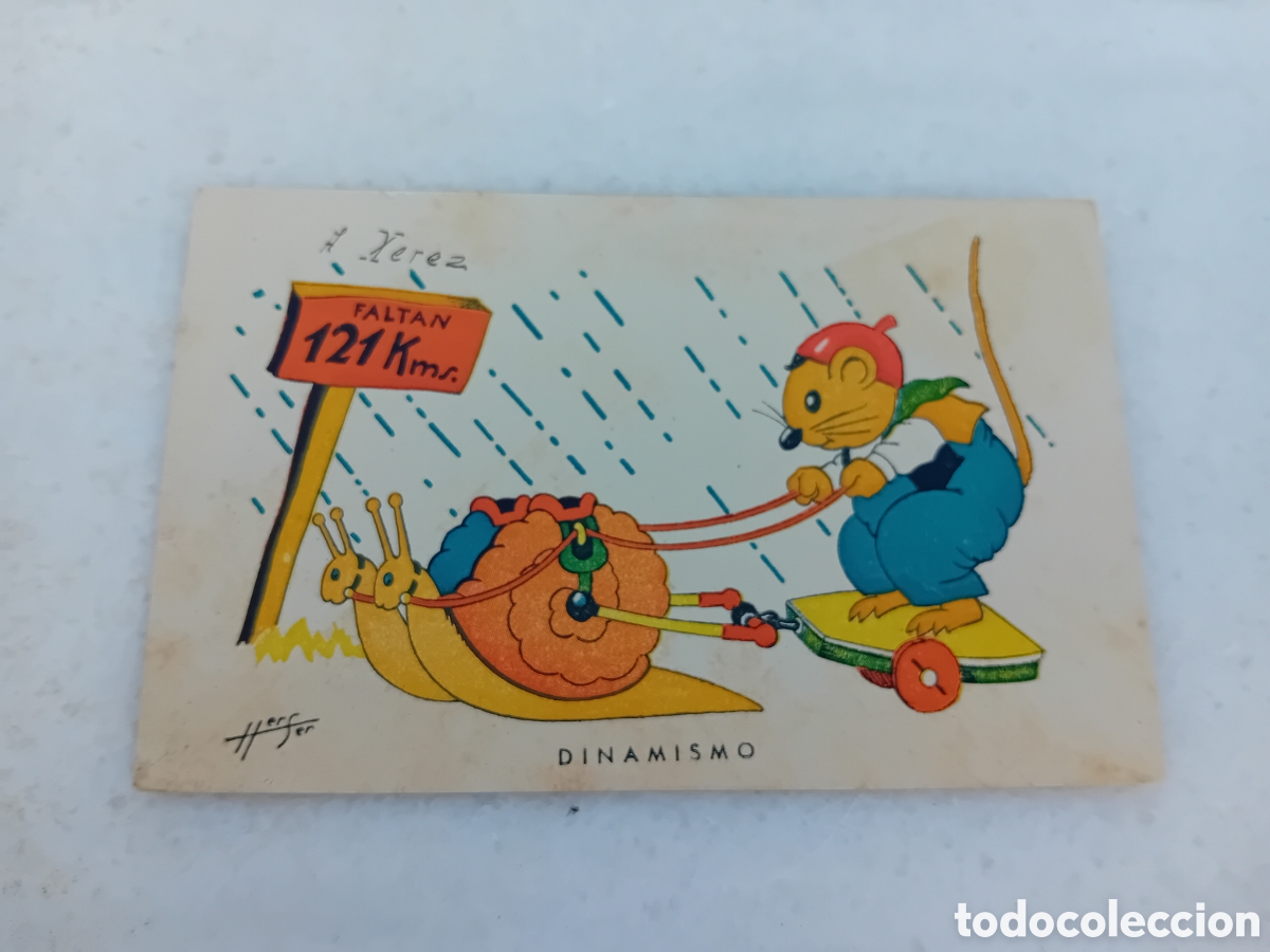 Cartoline: antigua postal dibujo raton dinamismo a&ntilde;os 40