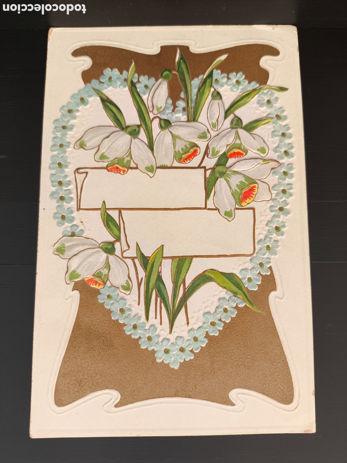Postales: Antigua postal ilustrada modernista Art Nouveau troquelada relieve Flores Campanillas de invierno