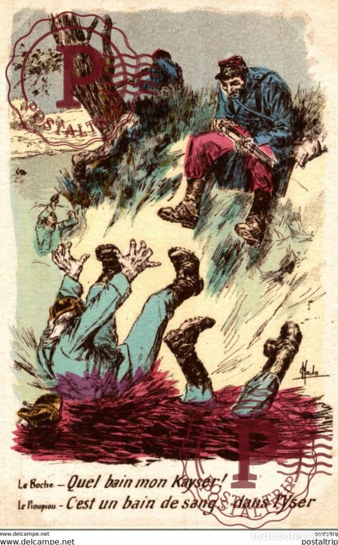 Cartes Postales: guerre 1914-18- - illustrateur - le boche quel bain mon kayser le pioupiou cest un bain de sang da