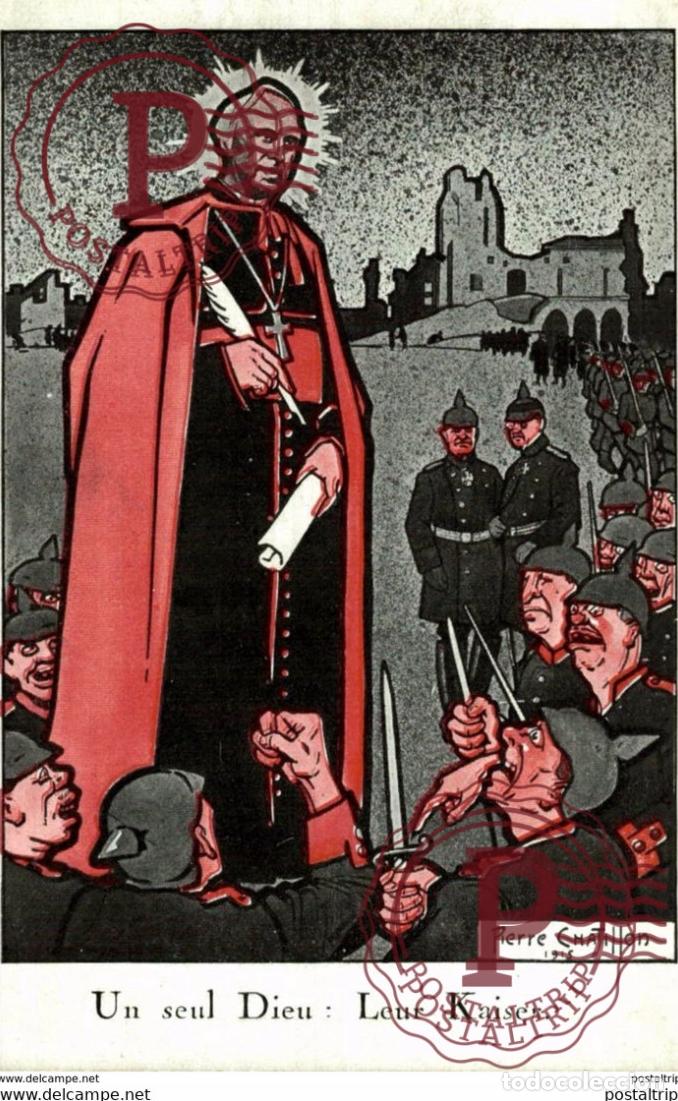 Cartoline: Illustrateur Pierre Chatillon, Guerre 14-18, Carte Satirique UN SEUL DIEU LEUR KAISER