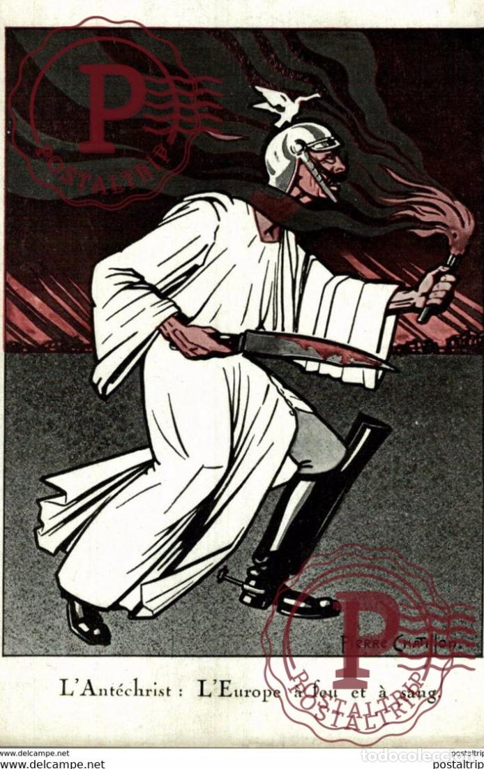 Cartoline: Illustrateur Pierre Chatillon, Guerre 14-18, Carte Satirique LAnt&eacute;christ: LEurope &agrave; feu et a sa