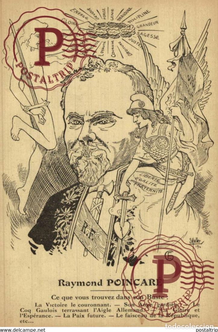 Cartoline: E MULLER CARICATURE satirique -caricature MULLER Raymond Poincar&eacute; style Arcimboldesque