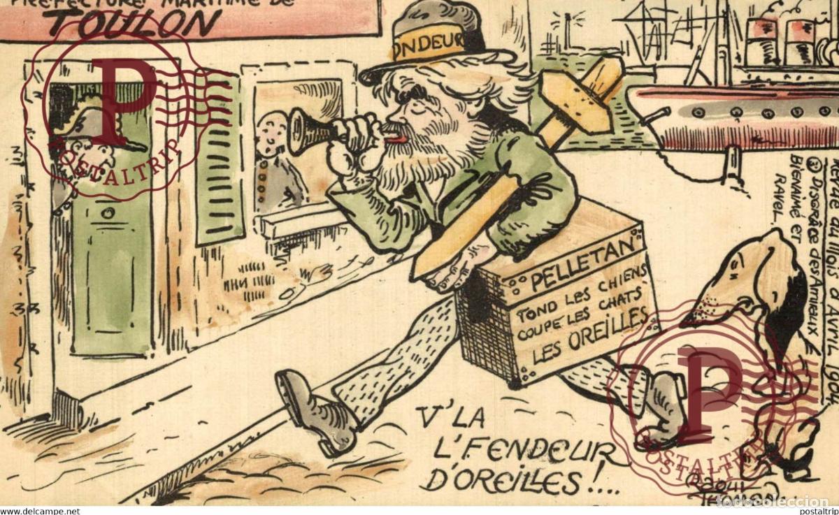 Cartoline: ILLUSTRATEUR RAOUL THOMEN. Revue du Mois dAvril 1904 - 3. DISGRACE DES AMIRAUX BIENAIME ET RAVEL