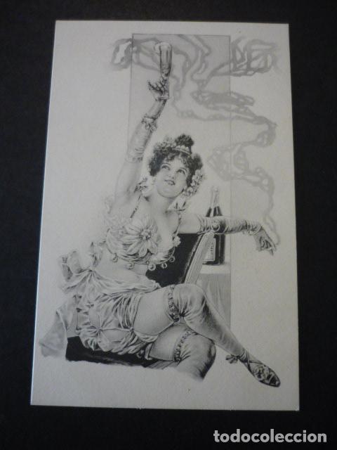 Postales: MUJER BEBIENDO CHAMPAN POSTAL ILUSTRADA REVERSO SIN DIVIDIR ART NOUVEAU