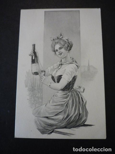 Postales: MUJER BEBIENDO VINO POSTAL ILUSTRADA REVERSO SIN DIVIDIR