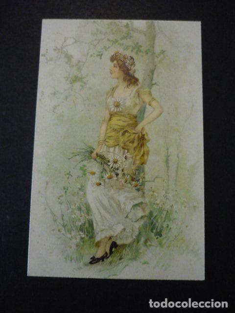 Postales: MUJER CON FLORES POSTAL ILUSTRADA