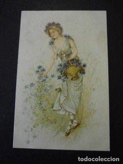 Postales: MUJER CON FLORES POSTAL ILUSTRADA