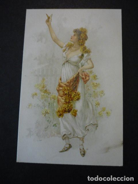 Postales: MUJER CON FLORES POSTAL ILUSTRADA