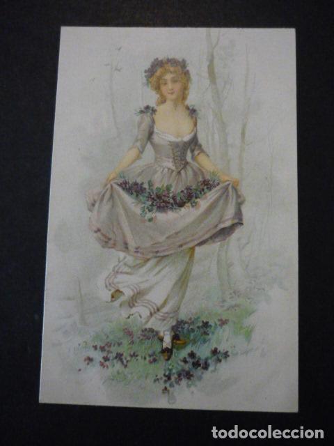 Postais: MUJER CON FLORES POSTAL ILUSTRADA