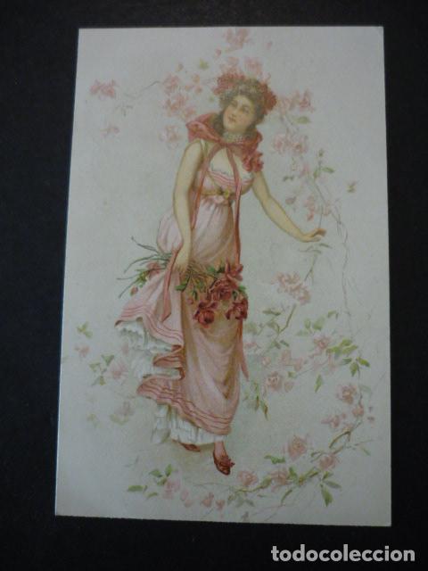 Postales: MUJER CON FLORES POSTAL ILUSTRADA