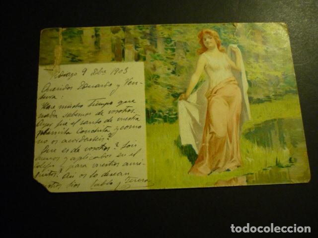 Postkarten: MUJER JUNTO A RIO POSTAL ILUSTRADA