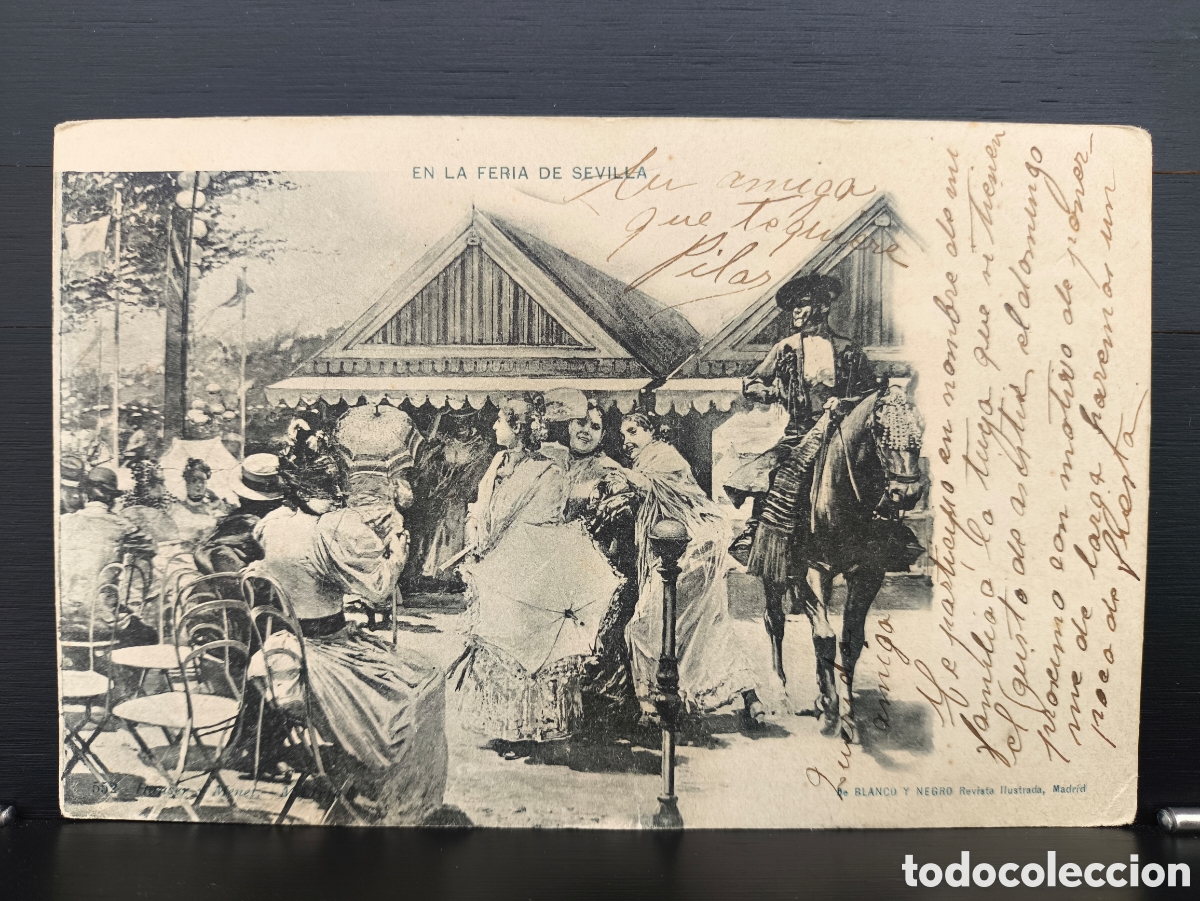 Postales: Antigua postal ilustrada Revista Blanco y Negro En la Feria de Sevilla Ed. Hauser y Menet 552 1903